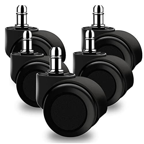 MIGOUFIT Ruedas para Sillas de Oficina 11x22mm, 5 Piezas Ruedas de Goma para sillas de Oficina, Ruedas de Repuesto Caster Silencioso Rolling Ruedas para Muebles Oficina para Cualquier Piso (Black) Cover