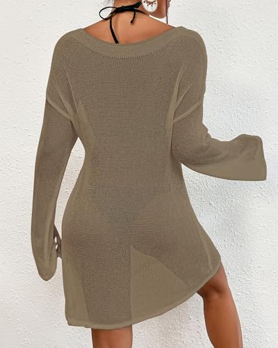 Image of Bsubseach Crochet Cover Ups for Women Bathing Suit Cover Up Dress Mesh Beach Top