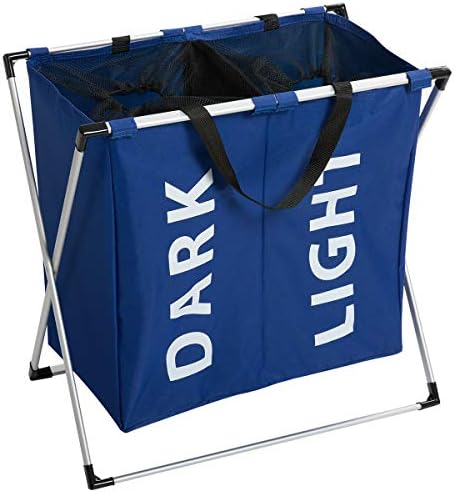 Marble Field Laundry Hampers X-Frame Double Laundry Basket 2 Section Oxford Dirty Laundry Hamper Sorter Aluminum Frame Foldable Waterproof Bags with Handles Navy Blue