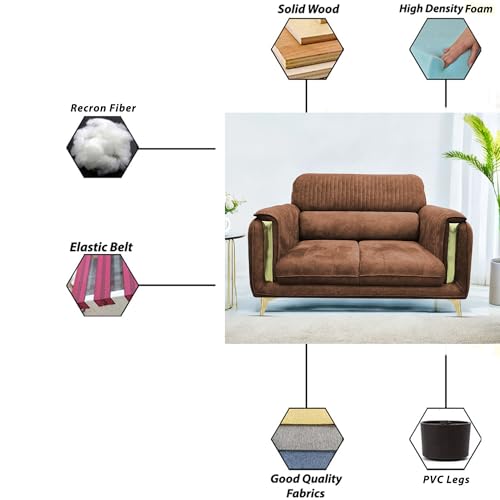 Image of Casaliving Gelio 2 Seater Sofa Set for Living Room (Brown Colour) Premium Fabric Sofa