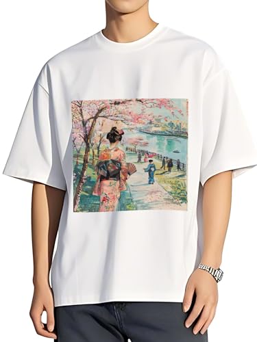 令和の浮世絵 和風 絵画 江戸 掛け軸 舞子 着物 女性 (17) 人気 アメリカ 流行 欧米風 音楽 Tシャツ メンズ/レディース 夏服 トップス 半袖 無地 通気性 ファッション ゆったり 丸襟