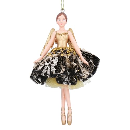 Gisela Graham Resin & Fabric Gold Lace & Black Velvet Fairy Hanging Tree Decoration