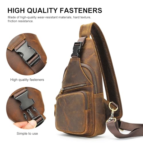 Image of NIUCUNZH Genuine Leather Sling Bag Front Metal-Latch Crossbody Bags Handmade Vintage Chest Shoulder Backpack for Women Men