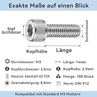 Dayalo 100 Stück M3x14 Schrauben, Zylinderkopfschrauben M3 – Ansicht 2