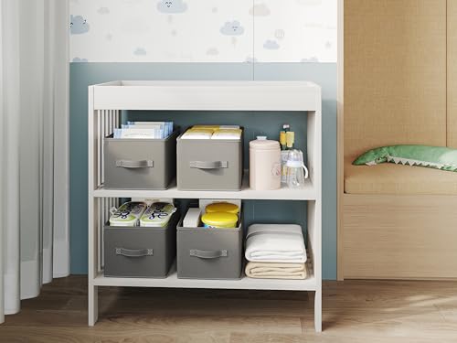 3 Pack Fabric Storage Bins for Shelves | 16.25x12x10in Closet Storage Baskets | Collapsible Storage Bins |Fabric Closet Organizers with Handles | Grey - Image 6