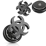 Faux Piercing Oreille Biologique Danger Acier Noir Lobe Fake ecarteur Plug