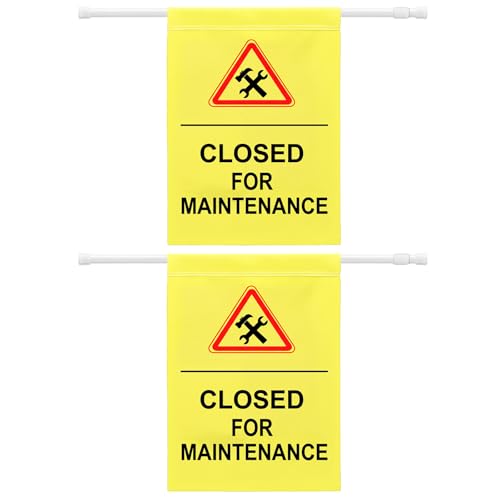 Fanfanwin 2 Pack Restroom Closed for Maintenance Sign Hanging Doorway Barricade Sign with Adjustable Pole Bright Yellow Hanging Doorway Safety Banner for Janitorial Use and Facility Maintenance