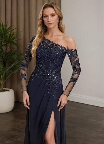 Laces Applique Mother of The Bride Dresses Long Sleeve Mother of The Groom Dress with Slit Wedding Guest Dress2