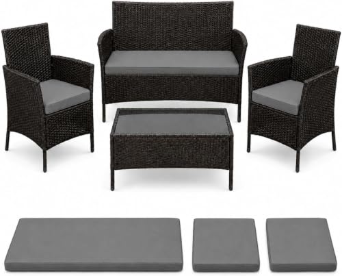 KOZZE FAB 3 Piece Replacement Cushions for Rattan Garden Furniture Water Resistant Outdoor Patio Seat Pads with Removable Covers Garden Sofa & Chair Cushion Set for Patio Grey
