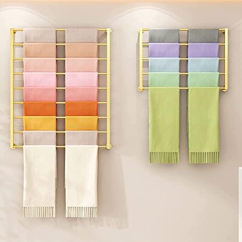 Wall Mount Storage Organizer, Space-Saving Display Rack for Scarves, Shawls, Belts, Towels, Ideal for Home and Retail Use,Gold-60x60cm-5 Tier