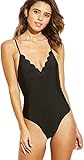 Xhilaration Women's Scallop One Piece Swimsuit (Small, Black)