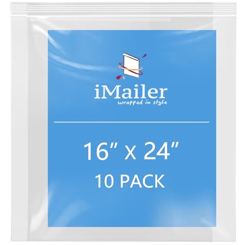 iMailer - 16" x 24" 10 Pack - 2 Mil Resealable Zip Bags - Clear Plastic Bags with Zip Top Lock for Storage, Organizing, Crafts, Travel