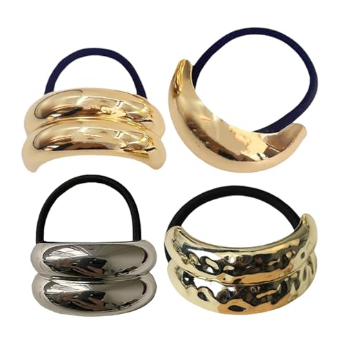 Coleteros de metal, gomas de pelo de metal para mujer, 4 coletas geométricas elásticas, trenzas doradas para el pelo, bandas decorativas para el pelo, coletas de caballo para mujeres