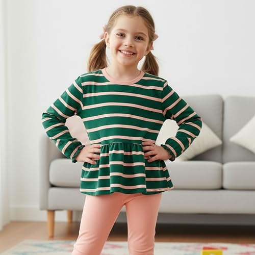 Image of UMELOK Girls Clothing Set 2 Pcs Long Sleeve Ruffle Print Top and Leggings Fall Outfit Size 4-7 Years