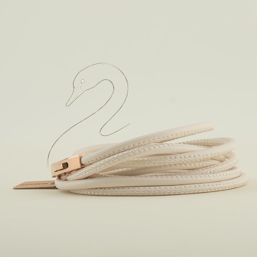Generisch BLKSMTH Women's Ivory Leather Wrap Bracelet with Rose Gold Clasp Multiple Stacked 18.5cm Modern Casual Style image 5