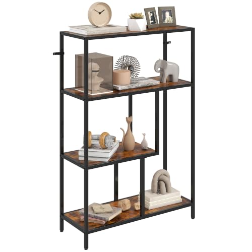 Image of HOMCOM 4-Tier Bookshelf Industrial Bookcase with Metal Frame Rustic Brown