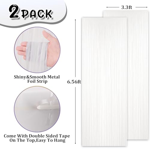 Image of Voircoloria 2 Pack White Tinsel Foil Fringe Curtains, White Party Decorations, Metallic Tinsel Party Streamers Backdrop for Birthday Baby Shower Graduation Wedding Anniversary Party Decorations