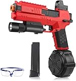 Gel Ball Blaster Splatter X6 Full Auto Splatter Blaster with Drum Long Hopper Light and Goggles Electric Splat Blaster Splatter Ball Pistol for Outdoor New Upgrade Team Games Ages 14+ (RED)