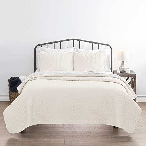 Linen Market Herring Pattern Quilt Set, Queen, Ivory #TOP7