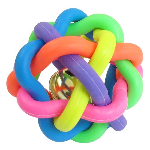 uxcell Rubber Pet Dog Cord Woven Jingle Bell Play Ball Toy 6.5cm Diameter Colorful
