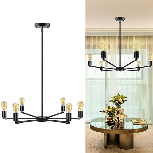 LYOOWNG Black Chandelier for Dining Room, 6-Light Kitchen Island Light Fixtures, Farmhouse Chandelier, Ceiling Pendant Lights for Living Room Entryway