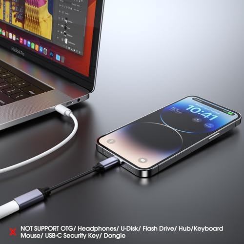TechMatte Adapter USB C na lightning, 10,2 cm, 27 W, PD, szybkie ładowanie, kompatybilny z iPhone/iPad/iPod/AirPods, obsługuje transmisję danych, nie obsługuje słuchawek/OTG (1)