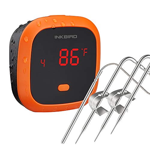 Inkbird Grillthermometer IBT-4XC mit IPX5 Wasserdicht, Grillthermometer Bluetooth Fleischthermometer mit 4 Temperaturfühler,USB Wiederaufladbarer Ofenthermometer mit Magnet für Küche,Backofen,Grill