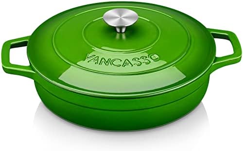 vancasso Dutch Oven, 6 Liters Oval Cast Iron Casserole Dish with Lid, Naturally Non-Stick Slow Cook Enamelled Cast Iron Pot, Graduated Grey Exterior with Cream Interior - 30cm
