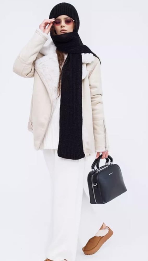 Fuzzy Knit Balaclava Women Hood Hat Scarf 2 in 1 Hooded Scarf Winter Beanie Hats Beanies Knitted Crochet Hat Scarfs Set 2025 - Image 7