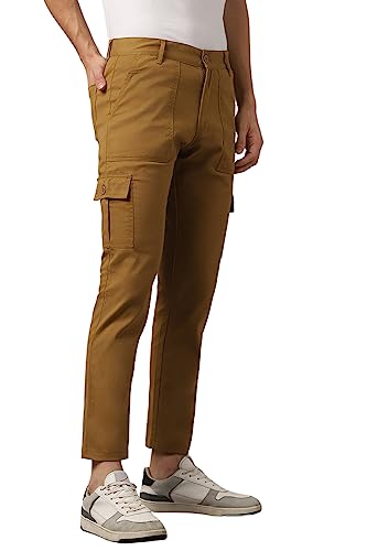 Image of Hubberholme Men's Regular Fit Cotton Trousers with Patch Pockets, Ankle Length Button Closure Cargo Chinos