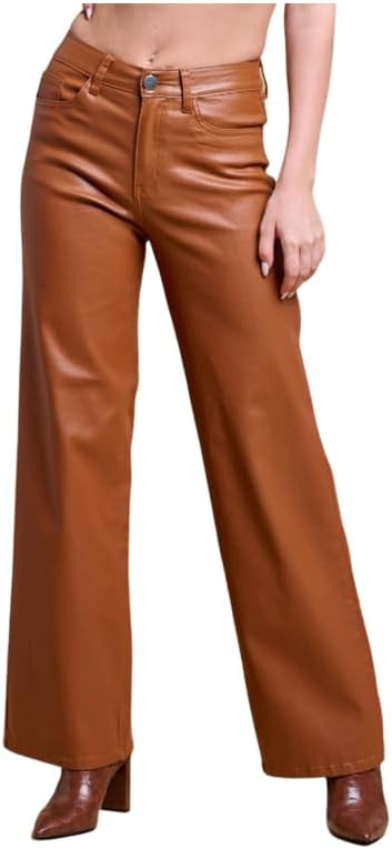LOVER BRAND FASHION Women's High Waisted Super Stretch Faux Leather Wide Leg Pants Multiple Colors for Trendy Looks Jeans