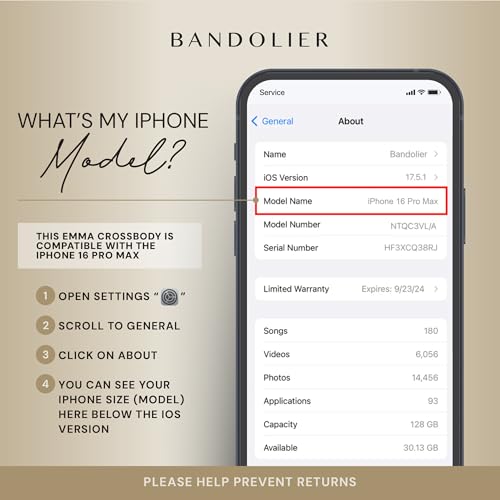 Image of Bandolier Emma Crossbody Phone Case and Wallet - Compatible with iPhone 16 Pro Max Genuine Pebbled Black Leather with 2 Pockets and Removable Shoulder Strap