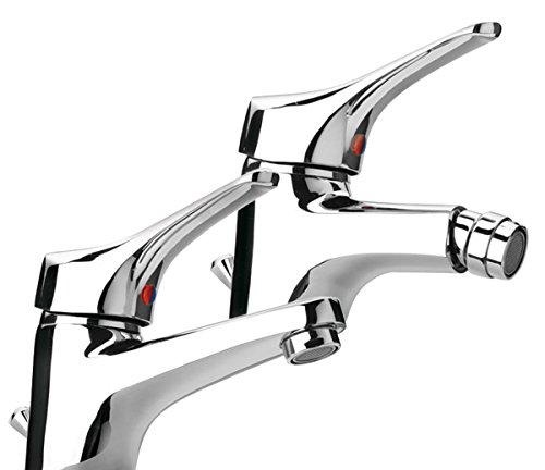 Yellowshop - Set Miscelatori Rubinetteria Bagno Lavabo E Bidet Con Snodo Orientabile Modello Ariel Completo Rubinetto Con Flex Inox Piletta Sanitari