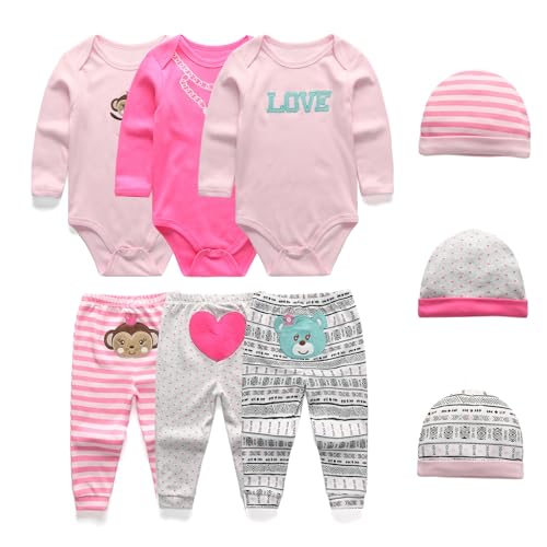 Image of Ecojoy Baby Long Sleeve Bodysuits Newborn Clothes 9-Piece Jumpsuits Pant Hat Set for Boys and Girls