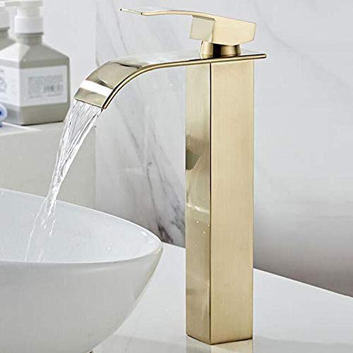 Wasserhahn Bad Wasserfall Hoch Waschtischarmatur Kupfer Wasserfall Becken Wasserhahn Heiß und Kalt Bad Waschbecken Haushalt Gebürstet Goldenen Wasserhahn Cover