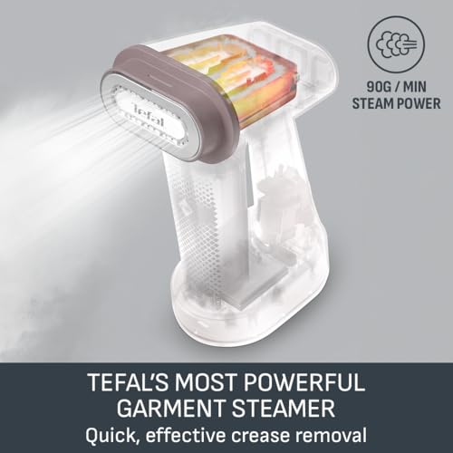 Tefal PureForce 2-in-1 Handheld Garment Steamer, Vertical steaming & Horizontal ironing, Boost & Eco modes, 25 second heat up, 180ml removable tank, 4 steam settings, DT8720G0, Pink and White