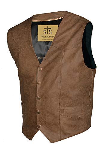STS Ranchwear Men's Lightweight Classic Leather Vest (Antique Brown, Extra Large)