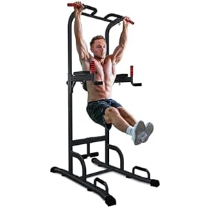 Sportstech 7in1 Power Tower PT300 als Dip Station & Kraftturm, multifunktionale Kraftstation für Zuhause mit Klimmzugstange, Liegestützgriffe und 4 Ösen für TRX, Ropes & Schlingen, Sit-Ups, in schwarz