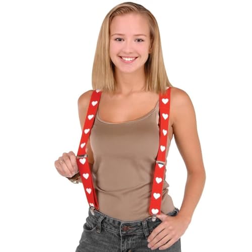 PMU Valentine’s Day Heart Suspenders Adjustable Suspender Set for Adults, Boys and Girls Y Back Clip Suspenders for Outfit Photography (Red) Pkg/1