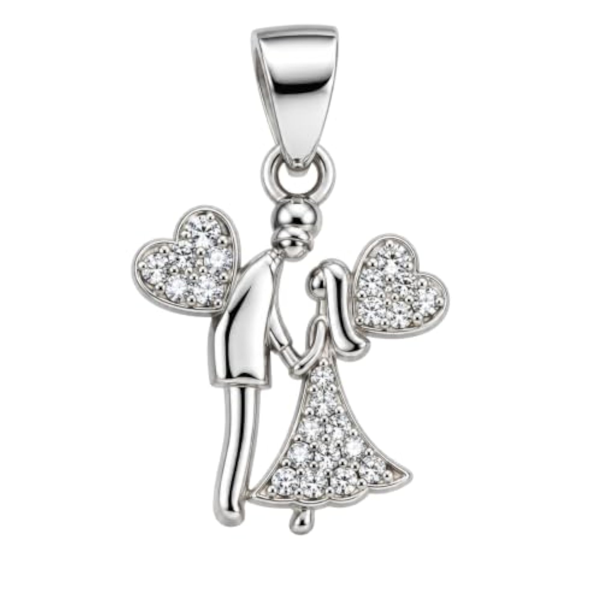 Women's 925 Sterling Silver Bride & Groom Couple Pendant Necklace