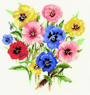Point de croix compté Heritage motif pensées pour décoration murale florale fait main