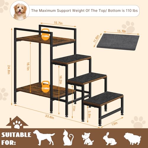 Dog Stairs for Small Dogs Cat Window Perch Elevated Dog Bunk Bed with 4 Step, 22\'\'H Dog Steps for High Beds and Couch Non-Slip Pet Stair for Medium Dog