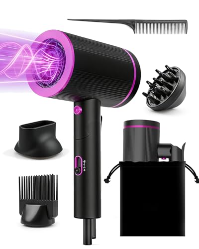 Phon Capelli Professionale Pieghevole 2400W con Motore Turbo AC, Asciugacapelli Ionico da Viaggio Silenzioso, con Diffusore, Beccuccio, Spazzola Scheletro e Pettine a Denti Lunghi