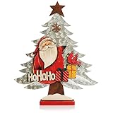 com-four® espositore decorativo per natale - albero di natale in legno - albero di natale con babbo natale da decorare (babbo natale con abete)