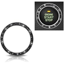 Car Bling Crystal Rhinestone Engine Start Decoration Ring, Ring Start Button Cover Sticker Key Ignition & Knob Ring Decoration, Bling Car Interior Accessories for Women Black