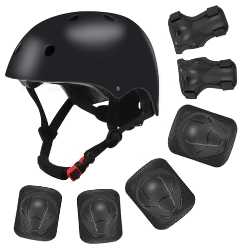 Image of Color Gradient Adjustable Kids Bike Helmet with Knee & Elbow Pads Set | Multi-Sport Safety Gear for Boys & Girls Ages 5-14 | Skateboarding, Scooters, Roller & Inline Skating, Longboarding