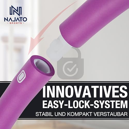 NAJATO Sports Hula Hoop Reifen Erwachsene – Fitnessreifen mit Massageeffekt – 1,0 kg & 95 cm Durchmesser – Für Anfänger & Profis (Lila + Pink)