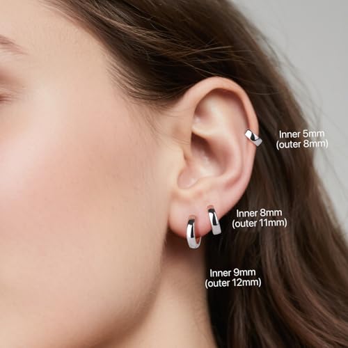 Solid S925 Silver Hoop Huggie Earrings|Wide Plain Hoops|Hypoallergenic|Ear Healing|Helix Cartilage Earlobe|Silver Plain Hoops|Classic Huggie Earrings2