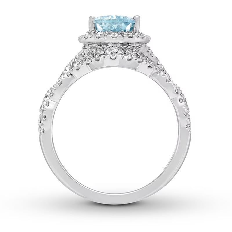 1CT/2CT Aquamarine Ring 925 Sterling Silver Pear Cut Sterling Silver Sky Blue Aquamarine and White Moissanite Aquamarine Engagement Rings Aquamarine Gifts for Women4