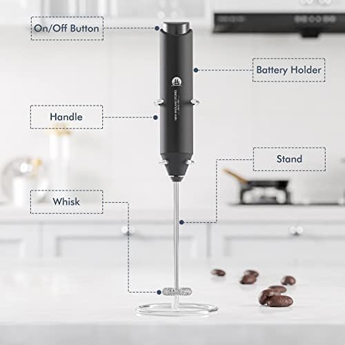 Powerful Milk Frother Handheld Foam Maker, Mini Whisk Drink Mixer for Coffee, Cappuccino, Latte, Matcha, Hot Chocolate, with Stand, Black - 4